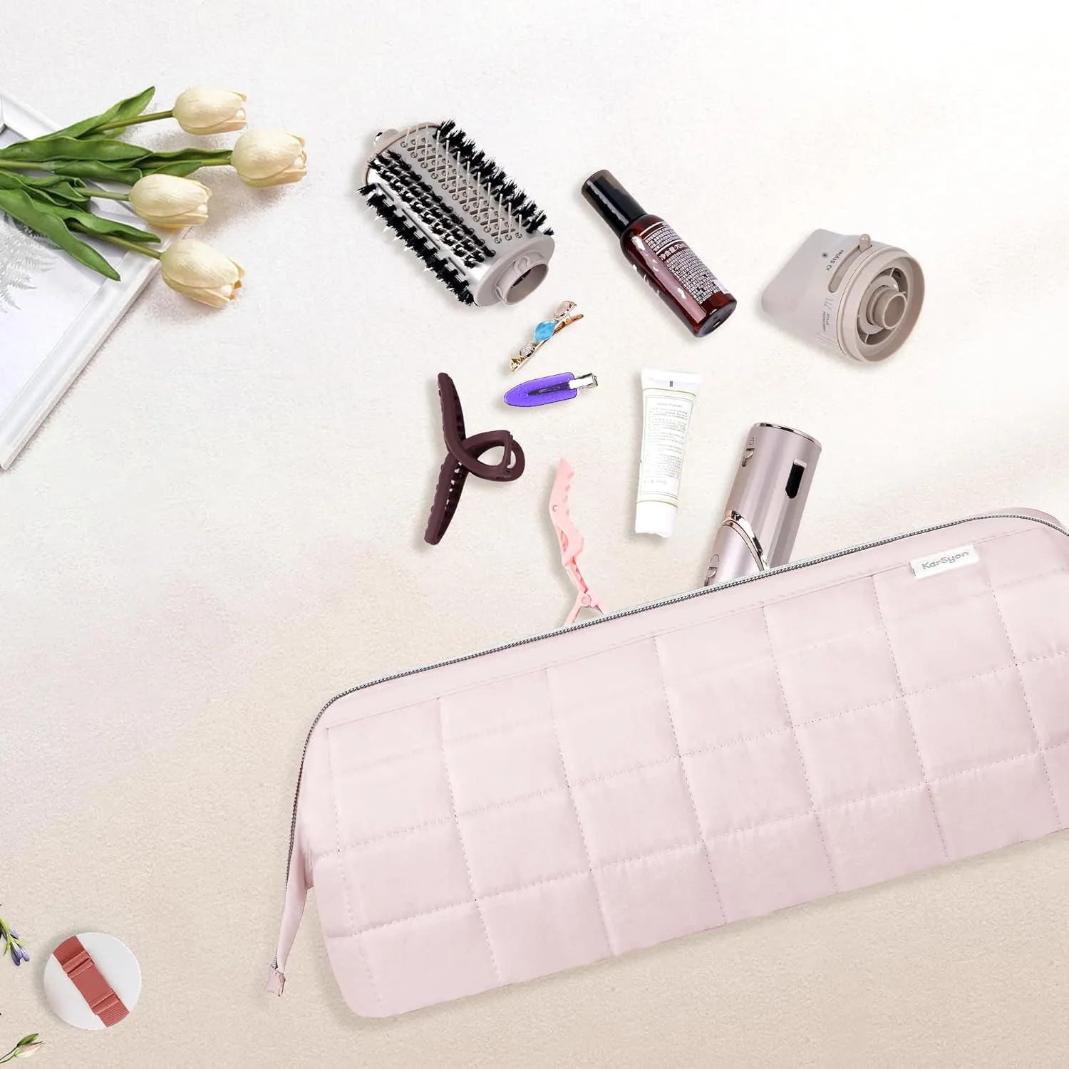 Hair Tools Travel Bag Organizer for Dyson Airwrap Case Holder Shark Hair Dryer Flex Style Airstraight Brush Revlon Attachments Carrying Case Flat Curling Iron Bags (Pink)
