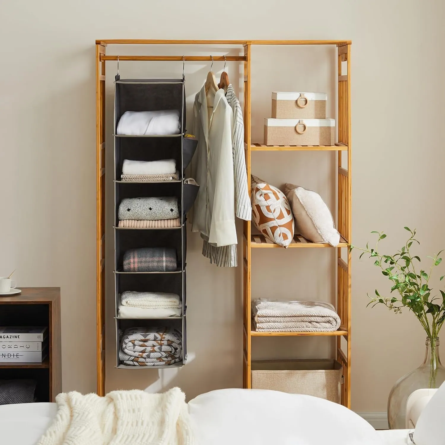 Hanging Closet Organizer and Storage, 6-Shelf Closet Hanging Storage Shelves, Grey