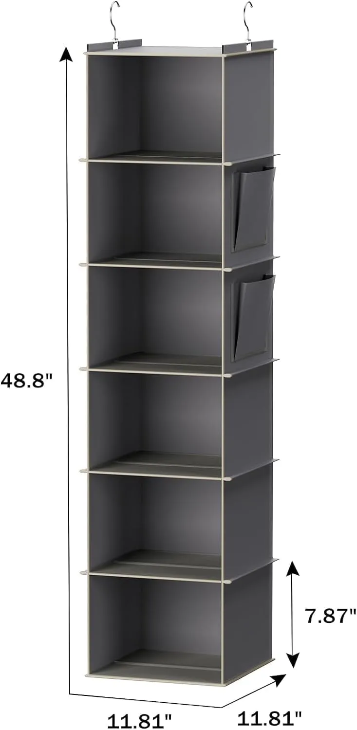 Hanging Closet Organizer and Storage, 6-Shelf Closet Hanging Storage Shelves, Grey