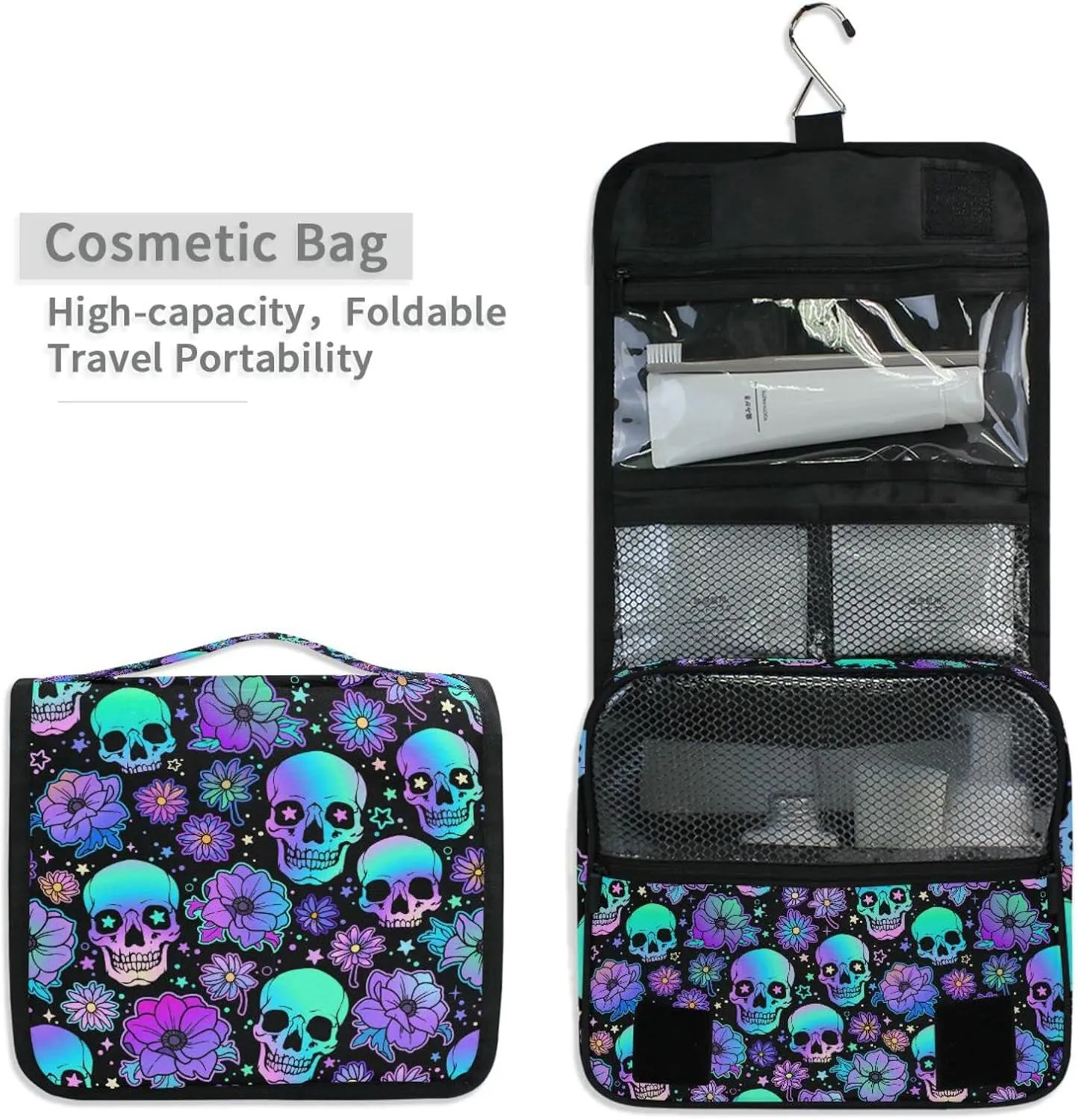 Hanging Toiletry Bag Funny Skulls Makeup Bag Travel bag for Toiletries Portable Toiletry Organizer Bags Toiletry Bag for Women Men, Travel-Essentials Toiletry Bag