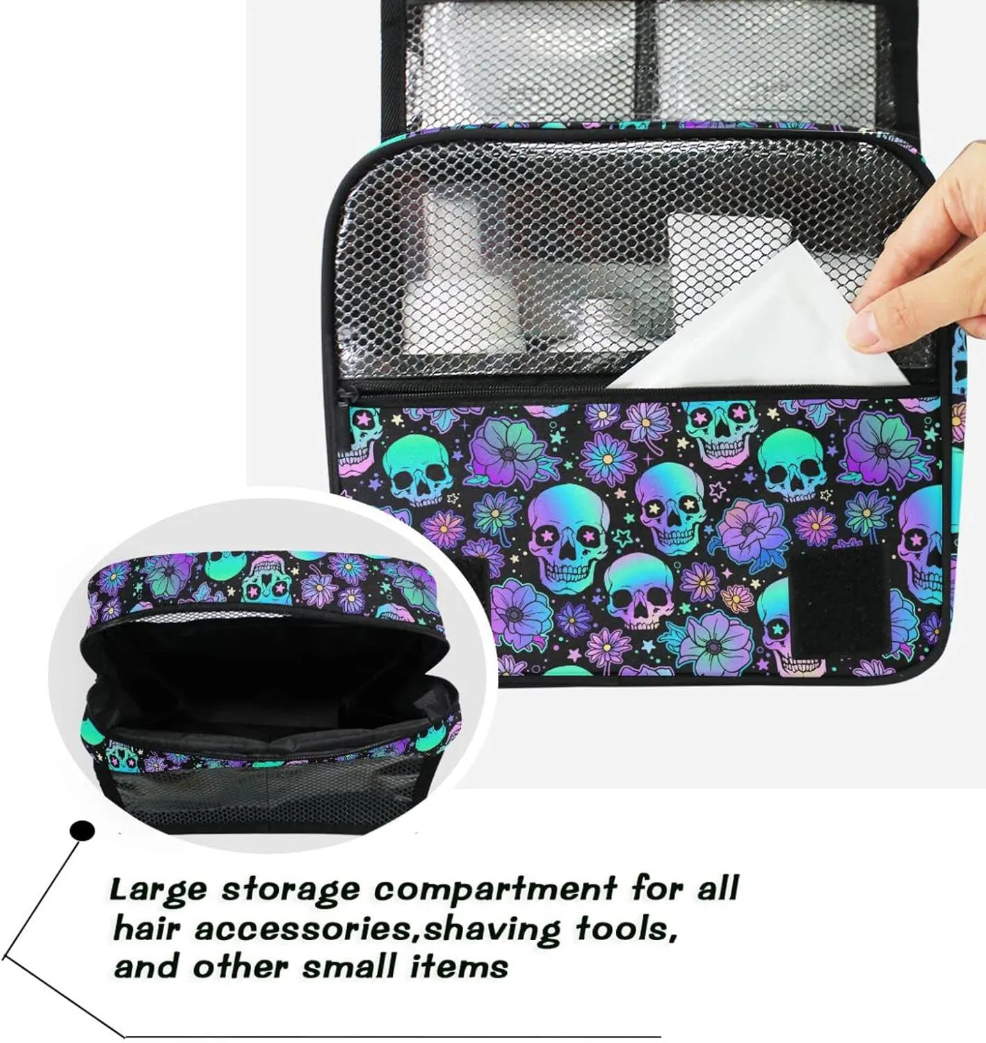 Hanging Toiletry Bag Funny Skulls Makeup Bag Travel bag for Toiletries Portable Toiletry Organizer Bags Toiletry Bag for Women Men, Travel-Essentials Toiletry Bag