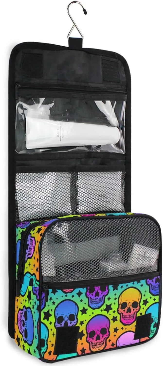 Hanging Toiletry Bag Rainbow Stars Skulls Travel Makeup bag for Toiletries Portable Travel Toiletry Organizer Cosmetic Bags with Hanging Hook