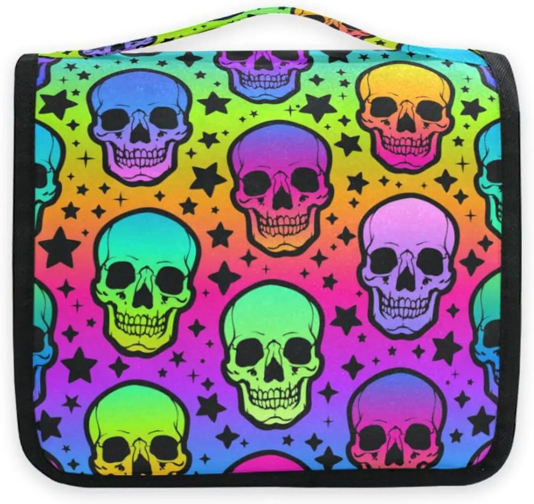 Hanging Toiletry Bag Rainbow Stars Skulls Travel Makeup bag for Toiletries Portable Travel Toiletry Organizer Cosmetic Bags with Hanging Hook