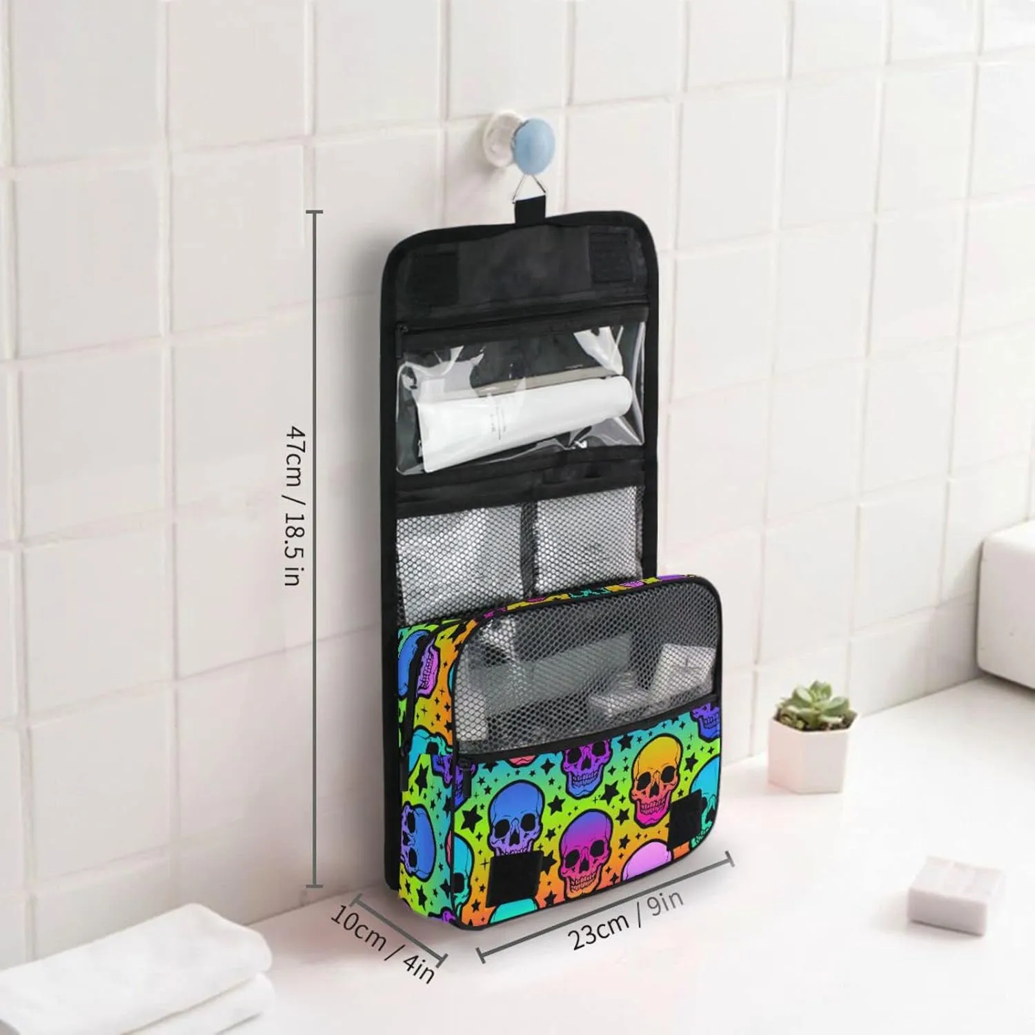 Hanging Toiletry Bag Rainbow Stars Skulls Travel Makeup bag for Toiletries Portable Travel Toiletry Organizer Cosmetic Bags with Hanging Hook