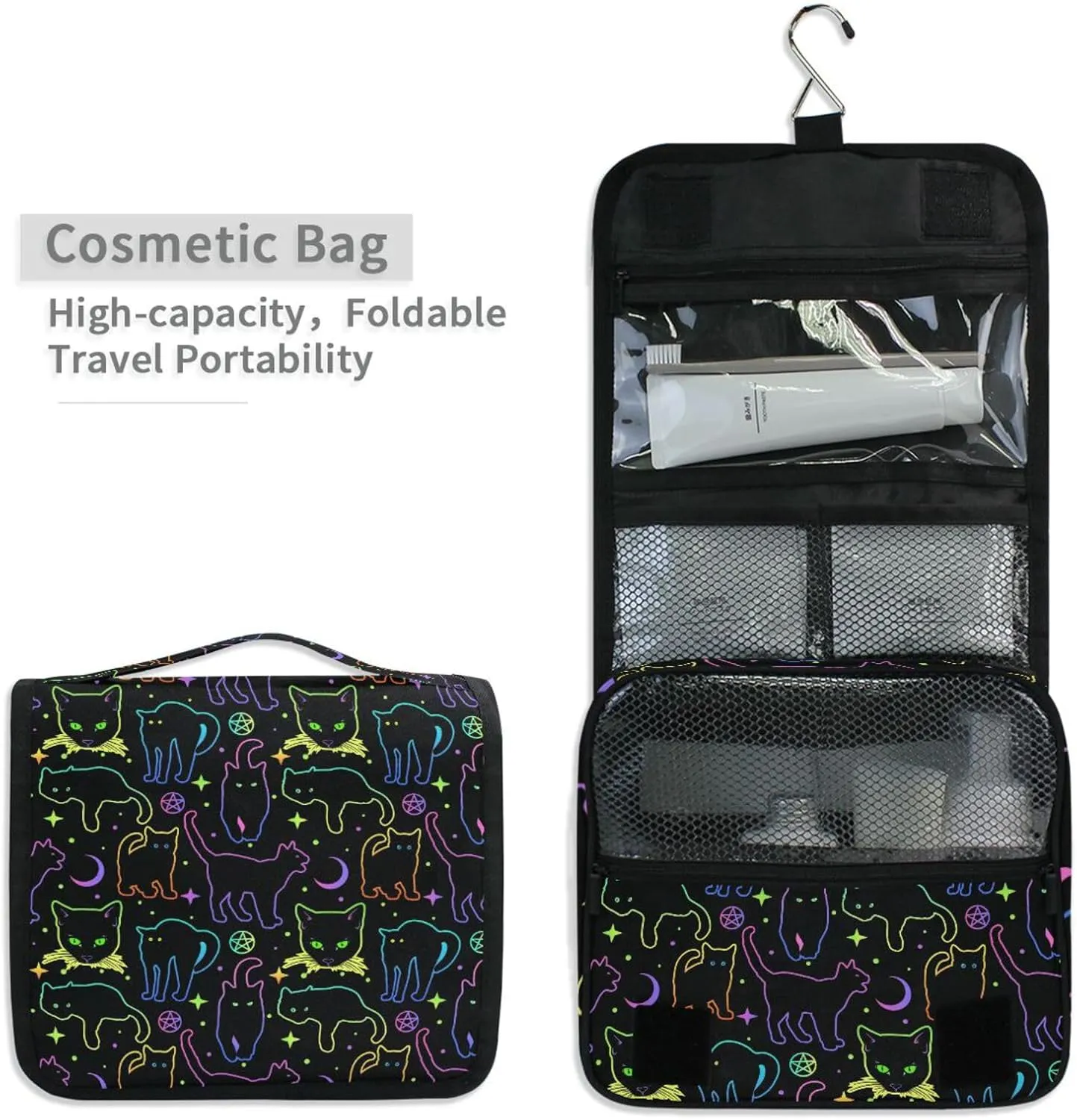 Hanging Toiletry Bag Witchcraft Black Cats Makeup Bag Travel bag for Toiletries Portable Toiletry Organizer Bags Toiletry Bag for Women Men, Travel-Essentials Toiletry Bag