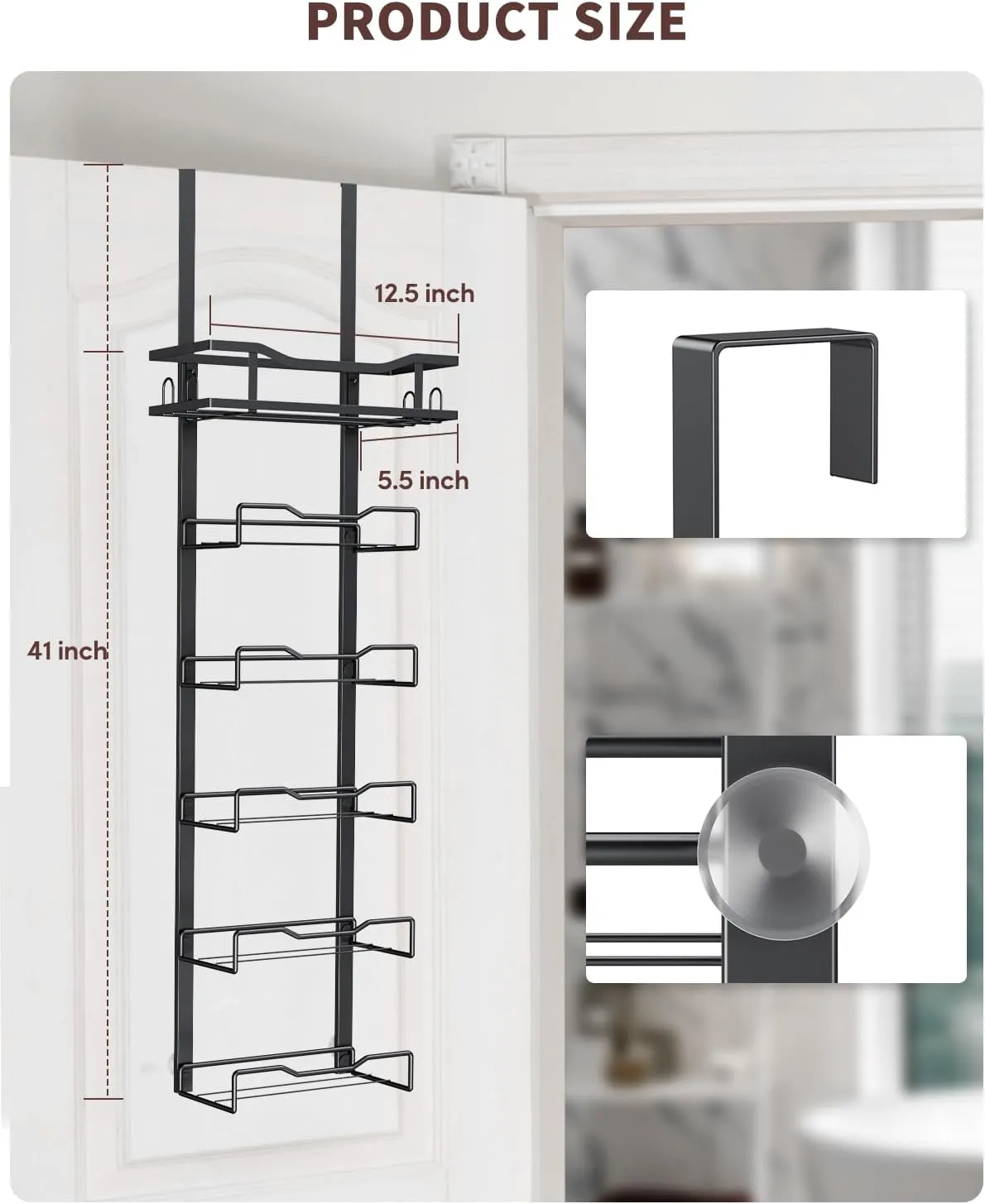 Hanging Towel Racks for Bathroom No Drill - 6-Tier Over The Door Bath Towel Storage Organizer for Small Bathrooms - Tiered Back of Door Towel Holder Hanger for Rolled Towels RV Camper Black