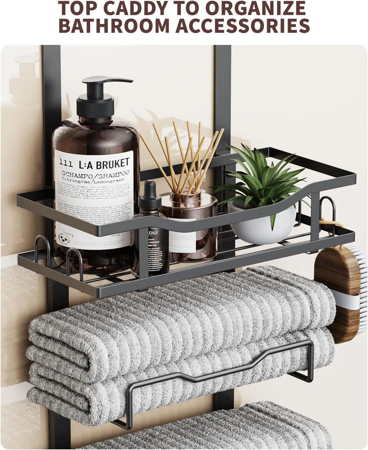 Hanging Towel Racks for Bathroom No Drill - 6-Tier Over The Door Bath Towel Storage Organizer for Small Bathrooms - Tiered Back of Door Towel Holder Hanger for Rolled Towels RV Camper Black