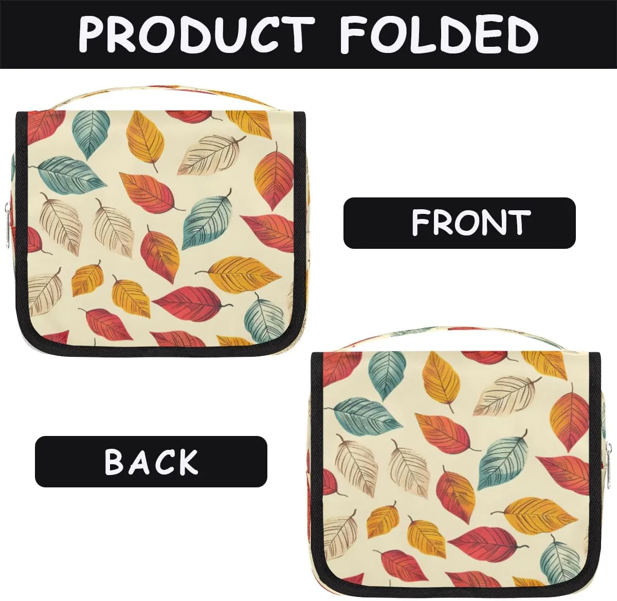 Hanging Travel Toiletry Bag Cartoon Leaves Toiletry Bags with Hanging Hook Portable Cosmetic Bag Makeup Organizer for Travel Business Trip