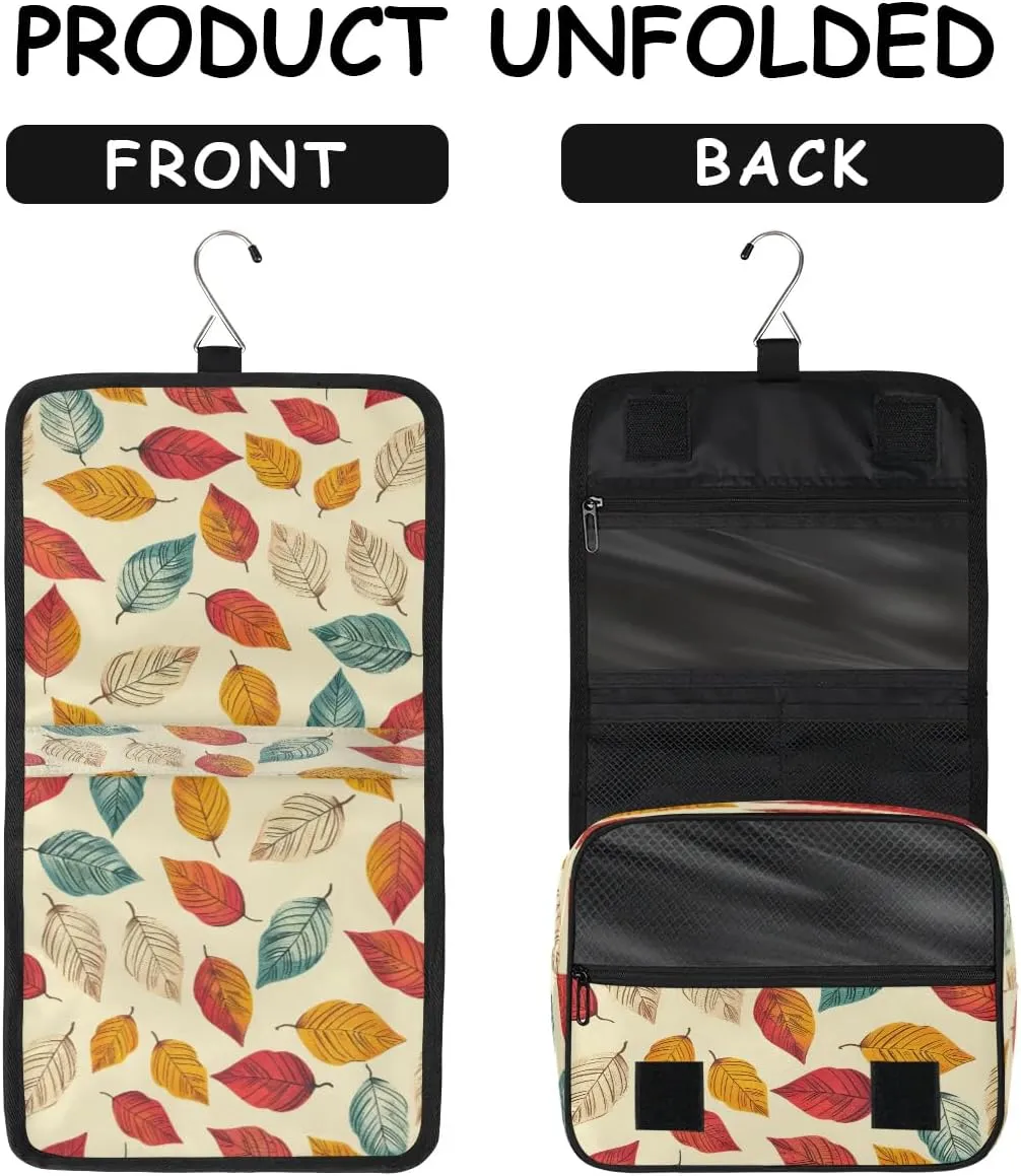 Hanging Travel Toiletry Bag Cartoon Leaves Toiletry Bags with Hanging Hook Portable Cosmetic Bag Makeup Organizer for Travel Business Trip