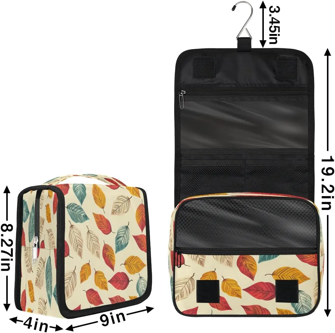 Hanging Travel Toiletry Bag Cartoon Leaves Toiletry Bags with Hanging Hook Portable Cosmetic Bag Makeup Organizer for Travel Business Trip