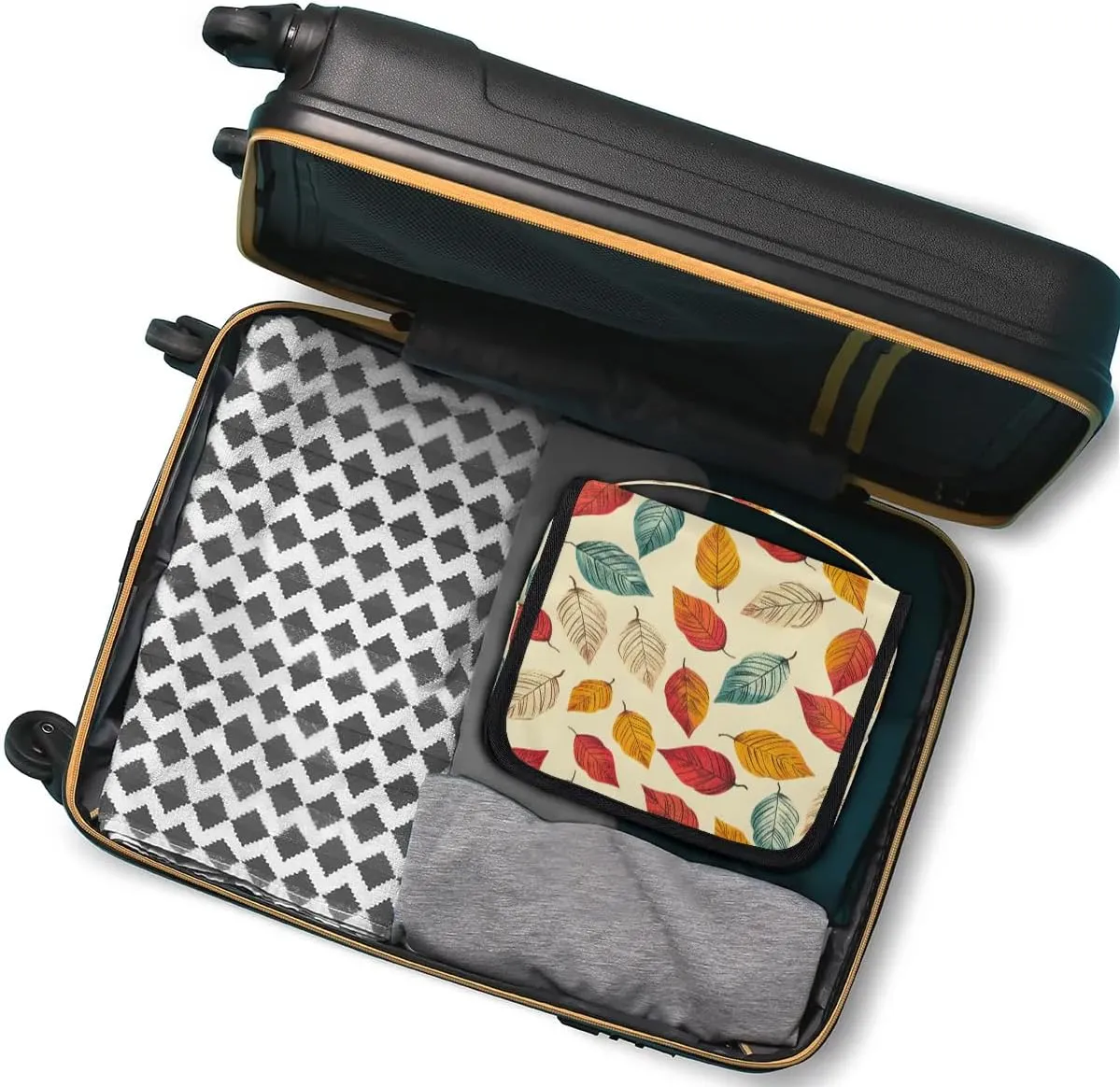 Hanging Travel Toiletry Bag Cartoon Leaves Toiletry Bags with Hanging Hook Portable Cosmetic Bag Makeup Organizer for Travel Business Trip