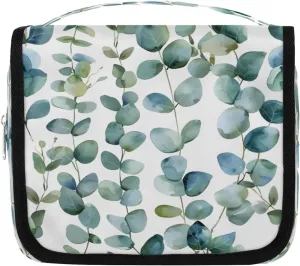 Hanging Travel Toiletry Bag Eucalyptus Leaf Print Toiletry Bags with Hanging Hook Portable Cosmetic Bag Makeup Organizer for Travel Business Trip