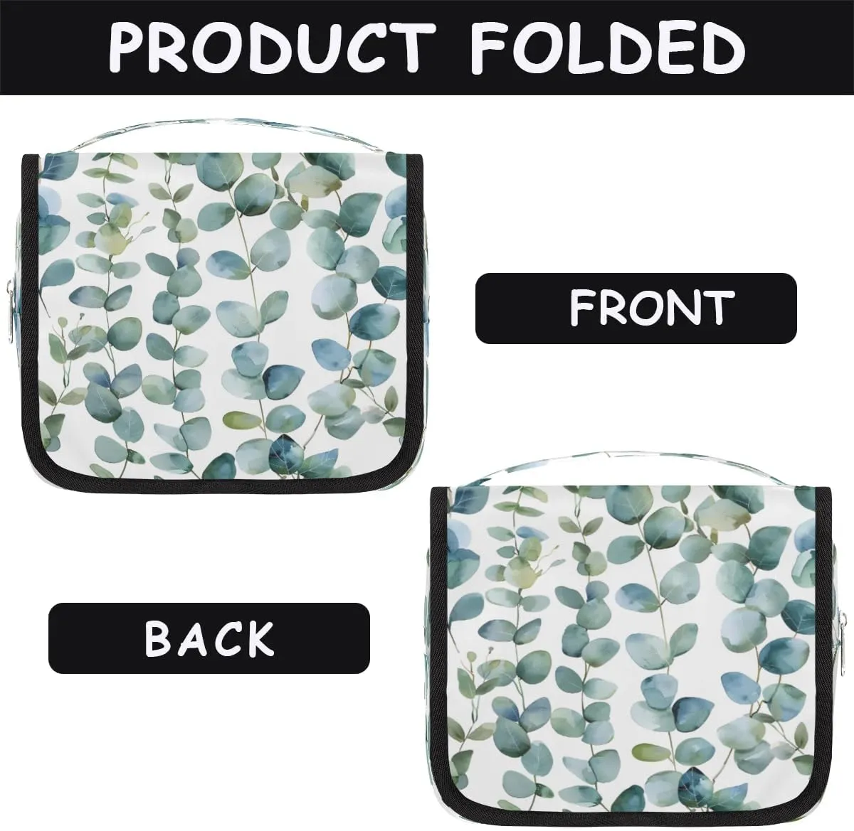 Hanging Travel Toiletry Bag Eucalyptus Leaf Print Toiletry Bags with Hanging Hook Portable Cosmetic Bag Makeup Organizer for Travel Business Trip