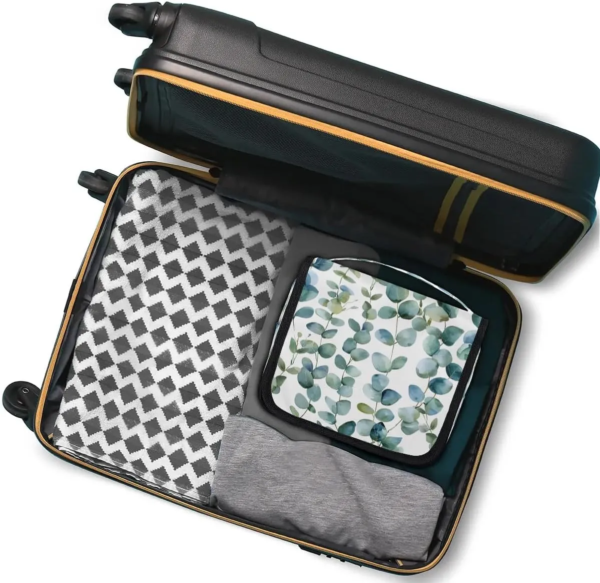 Hanging Travel Toiletry Bag Eucalyptus Leaf Print Toiletry Bags with Hanging Hook Portable Cosmetic Bag Makeup Organizer for Travel Business Trip