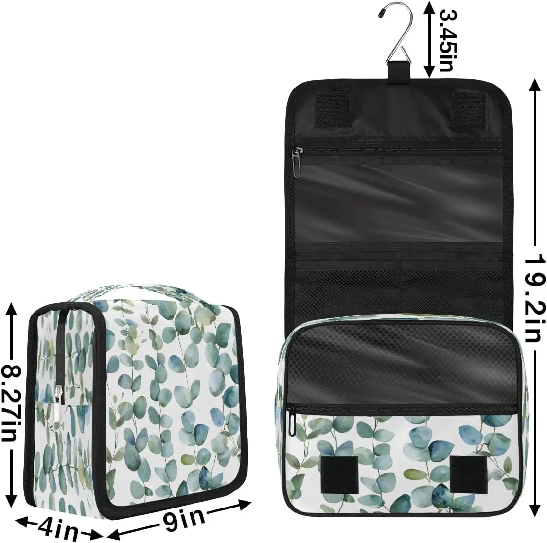 Hanging Travel Toiletry Bag Eucalyptus Leaf Print Toiletry Bags with Hanging Hook Portable Cosmetic Bag Makeup Organizer for Travel Business Trip