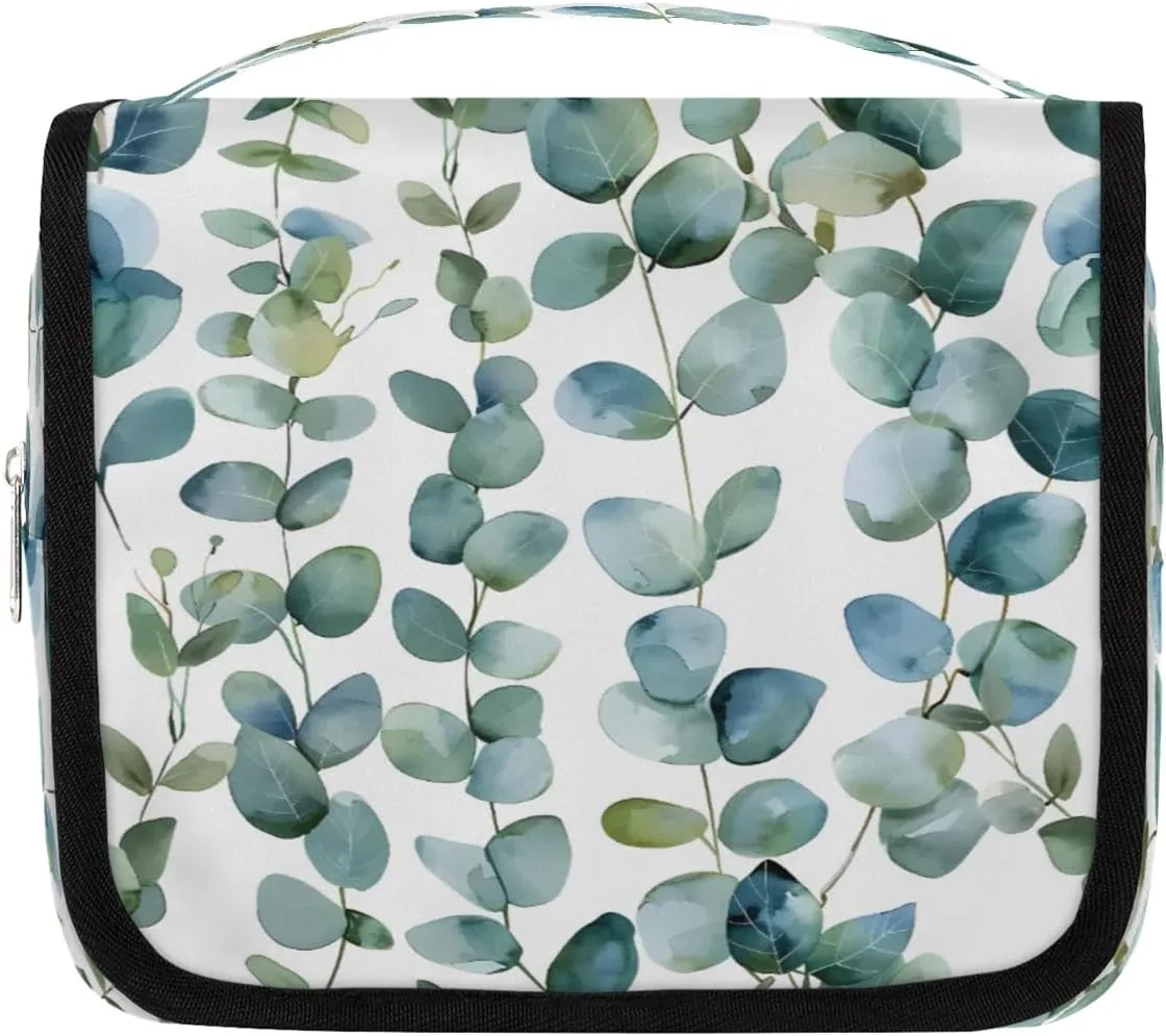 Hanging Travel Toiletry Bag Eucalyptus Leaf Print Toiletry Bags with Hanging Hook Portable Cosmetic Bag Makeup Organizer for Travel Business Trip