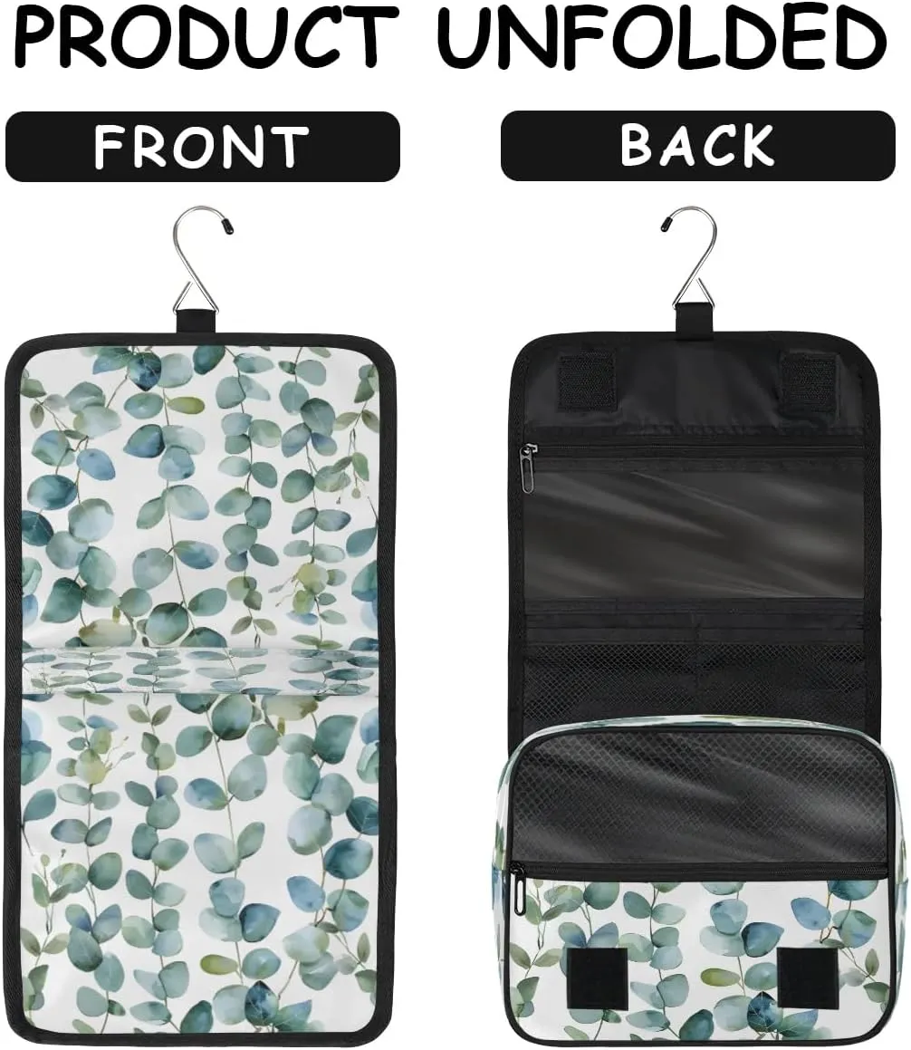 Hanging Travel Toiletry Bag Eucalyptus Leaf Print Toiletry Bags with Hanging Hook Portable Cosmetic Bag Makeup Organizer for Travel Business Trip