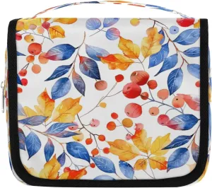 Hanging Travel Toiletry Bag Leaves Berry Toiletry Bags with Hanging Hook Portable Cosmetic Bag Makeup Organizer for Travel Business Trip