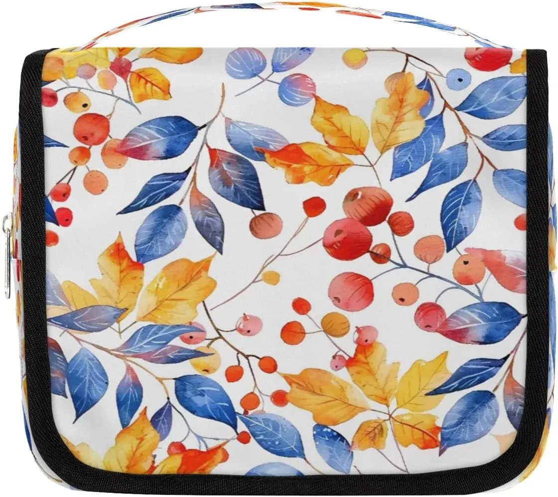 Hanging Travel Toiletry Bag Leaves Berry Toiletry Bags with Hanging Hook Portable Cosmetic Bag Makeup Organizer for Travel Business Trip