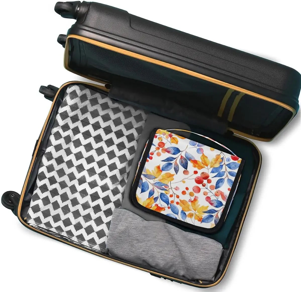 Hanging Travel Toiletry Bag Leaves Berry Toiletry Bags with Hanging Hook Portable Cosmetic Bag Makeup Organizer for Travel Business Trip