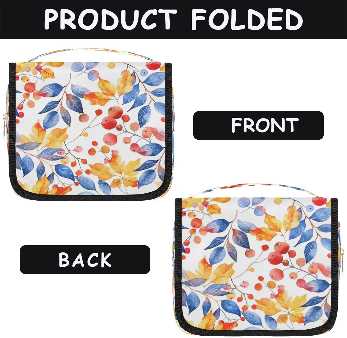 Hanging Travel Toiletry Bag Leaves Berry Toiletry Bags with Hanging Hook Portable Cosmetic Bag Makeup Organizer for Travel Business Trip