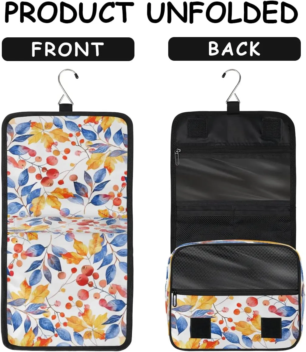 Hanging Travel Toiletry Bag Leaves Berry Toiletry Bags with Hanging Hook Portable Cosmetic Bag Makeup Organizer for Travel Business Trip