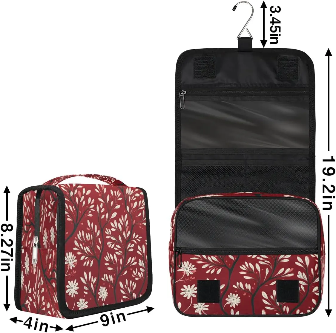 Hanging Travel Toiletry Bag Leaves Printed Toiletry Bags with Hanging Hook Portable Cosmetic Bag Makeup Organizer for Travel Business Trip