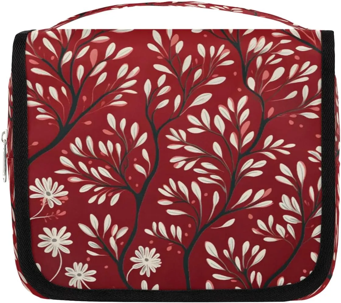Hanging Travel Toiletry Bag Leaves Printed Toiletry Bags with Hanging Hook Portable Cosmetic Bag Makeup Organizer for Travel Business Trip