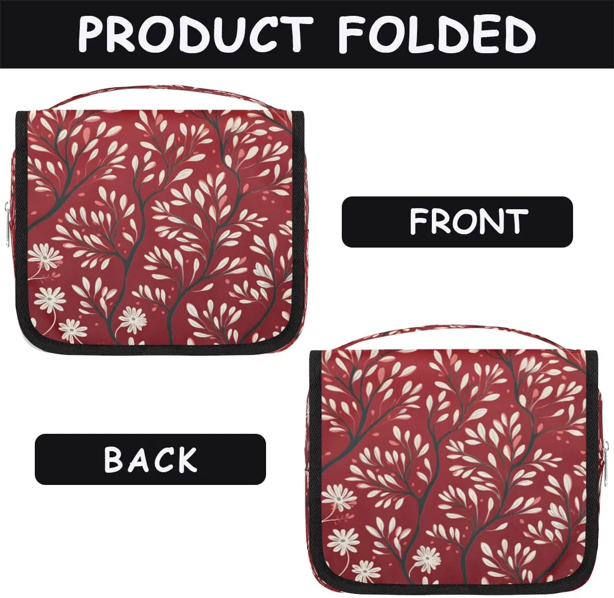 Hanging Travel Toiletry Bag Leaves Printed Toiletry Bags with Hanging Hook Portable Cosmetic Bag Makeup Organizer for Travel Business Trip