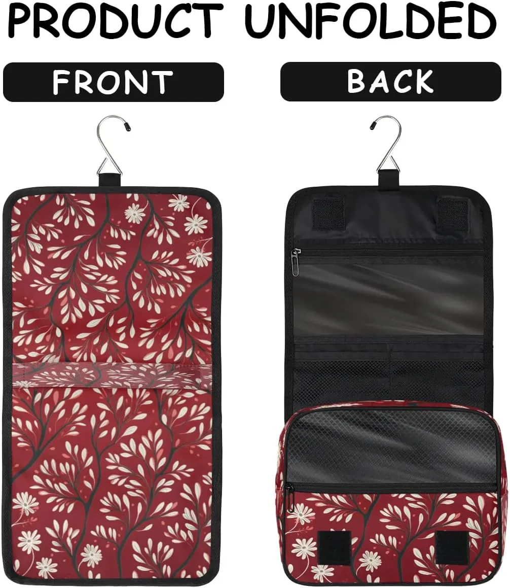 Hanging Travel Toiletry Bag Leaves Printed Toiletry Bags with Hanging Hook Portable Cosmetic Bag Makeup Organizer for Travel Business Trip