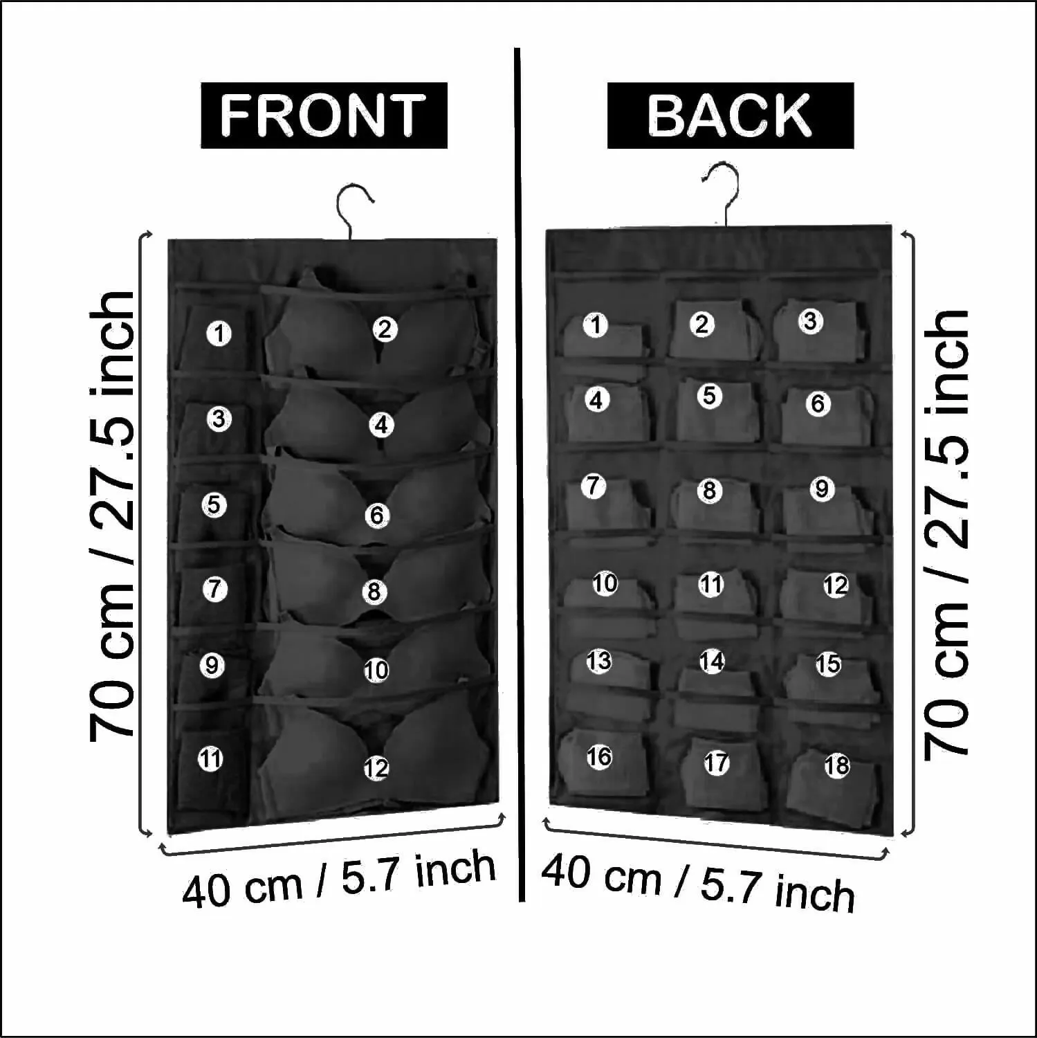 Hanging Wardrobe Organizer for Innerwear & Socks (Multi Colors)