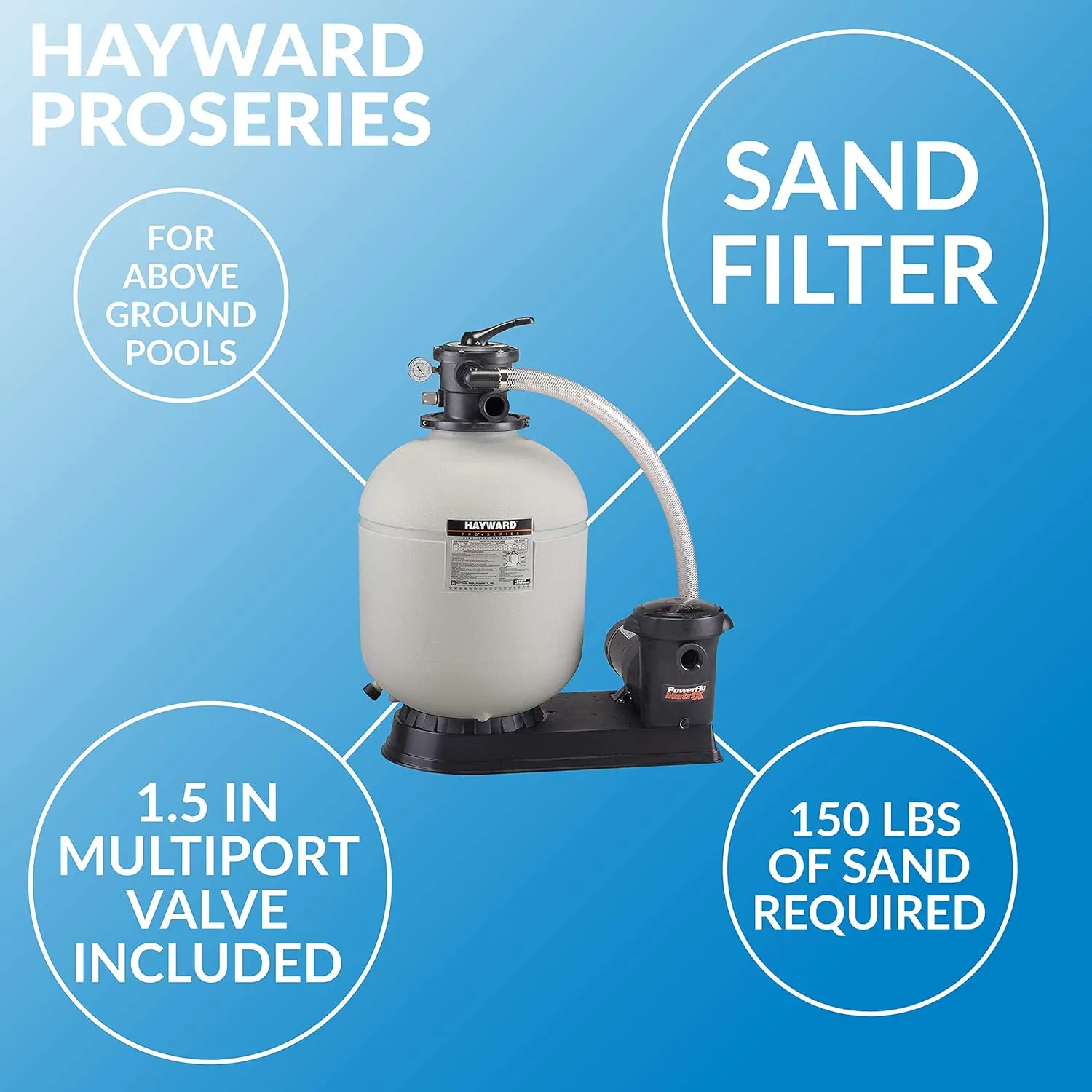 Hayward W3S180T92S ProSeries 18 In., 1 HP Sand Filter System for Above-Ground Pools