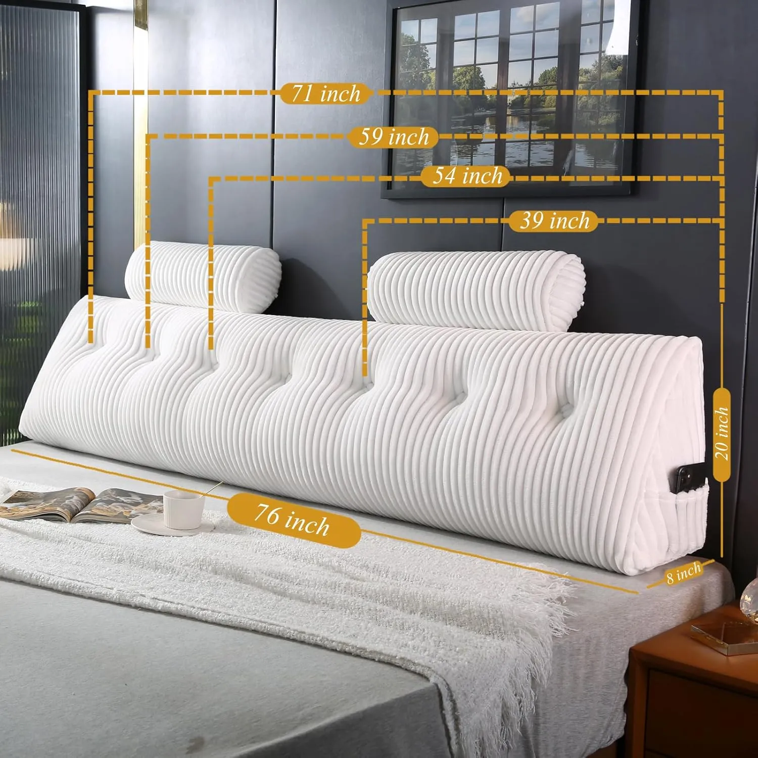 Headboard Wedge Pillow with 2 Pack Neck Roll Pillows Large Wedge Headboard Pillow Reading Pillow Soft and Supportive with Removable Cover