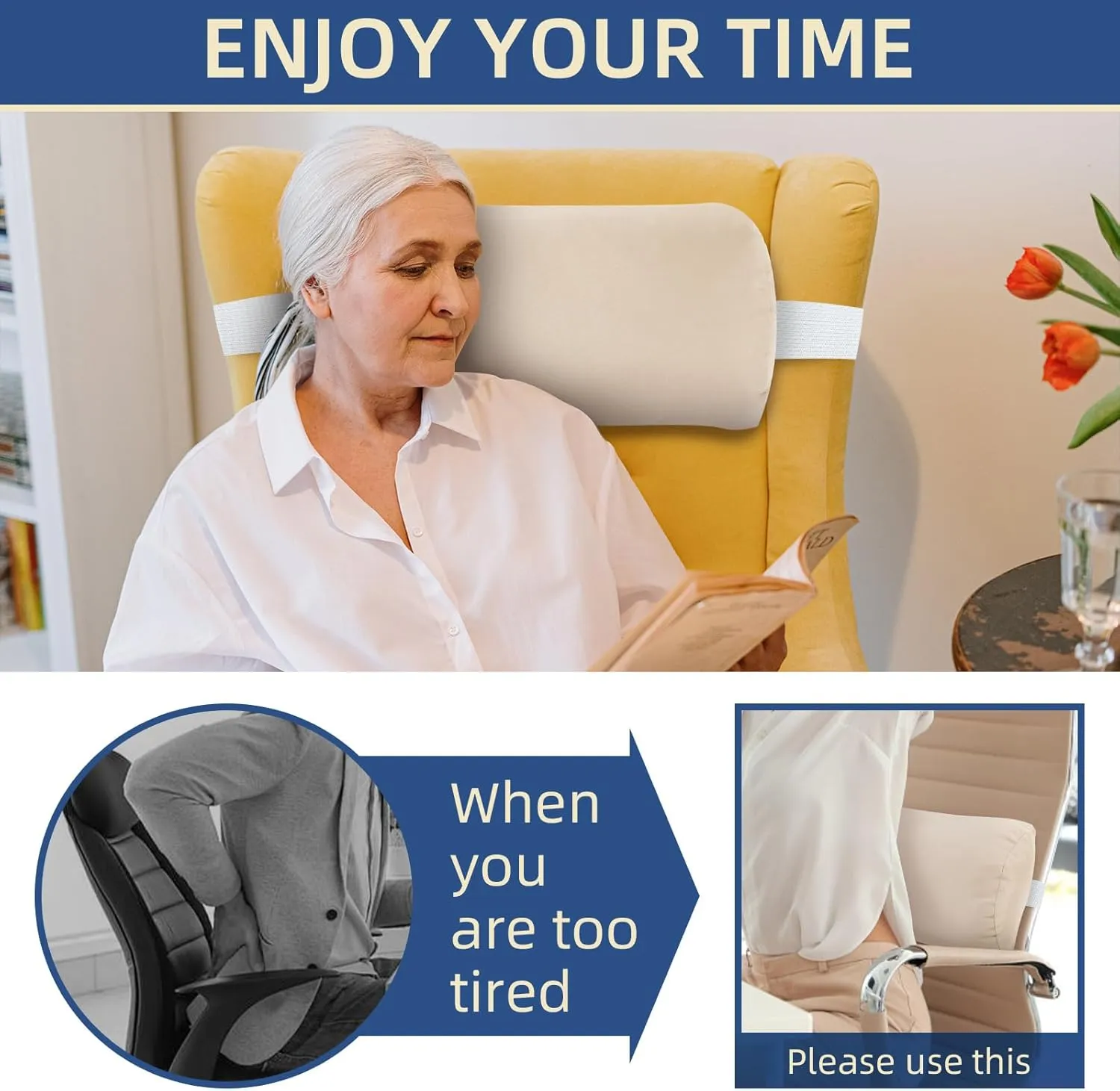 Headrest Pillow for Patio Chaise Lounge, 2 Packs Head Pillow with Elastic Band for Zero Gravity Lounge Chair, Head Neck Rest Pillow Lumbar Pillow, Beige