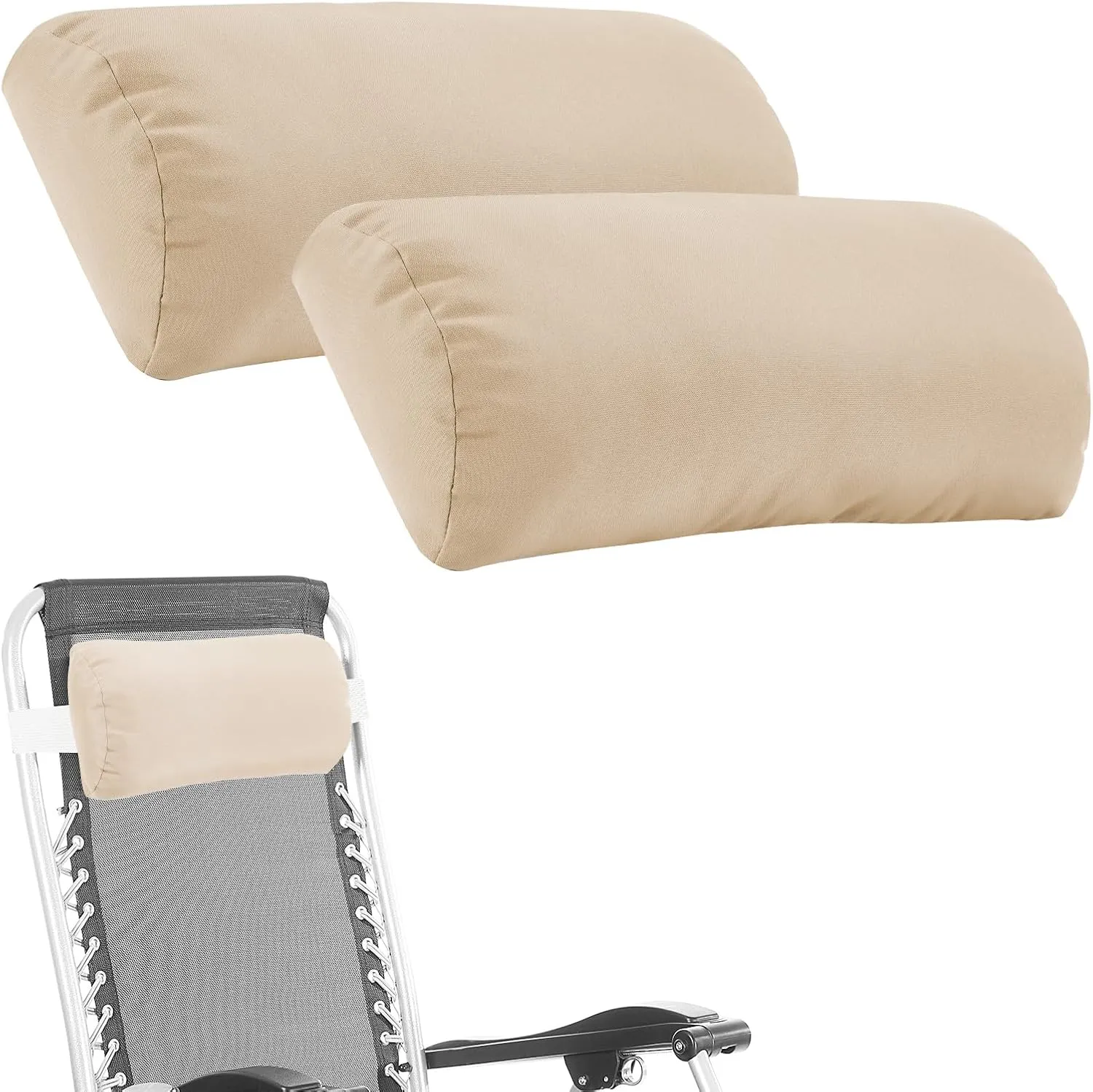 Headrest Pillow for Patio Chaise Lounge, 2 Packs Head Pillow with Elastic Band for Zero Gravity Lounge Chair, Head Neck Rest Pillow Lumbar Pillow, Beige
