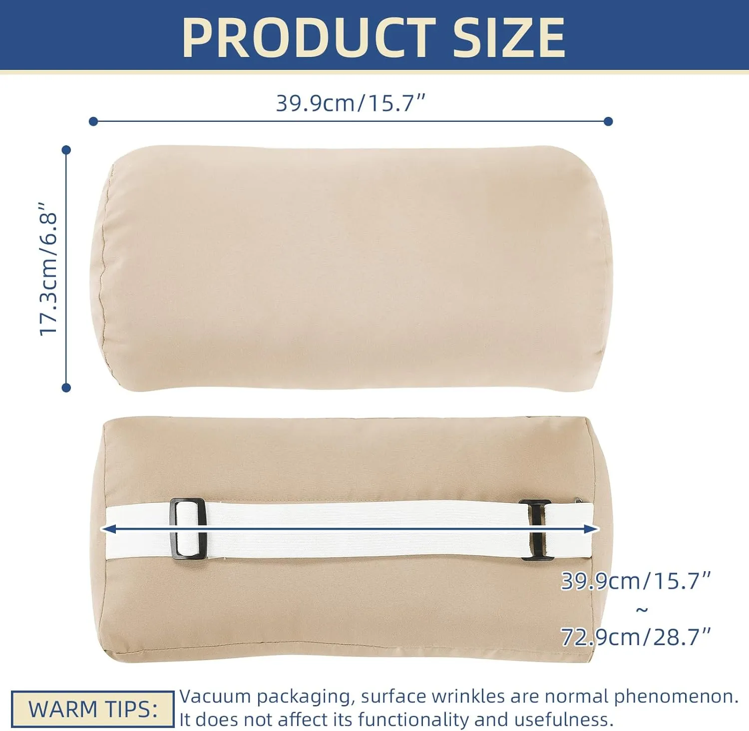 Headrest Pillow for Patio Chaise Lounge, 2 Packs Head Pillow with Elastic Band for Zero Gravity Lounge Chair, Head Neck Rest Pillow Lumbar Pillow, Beige