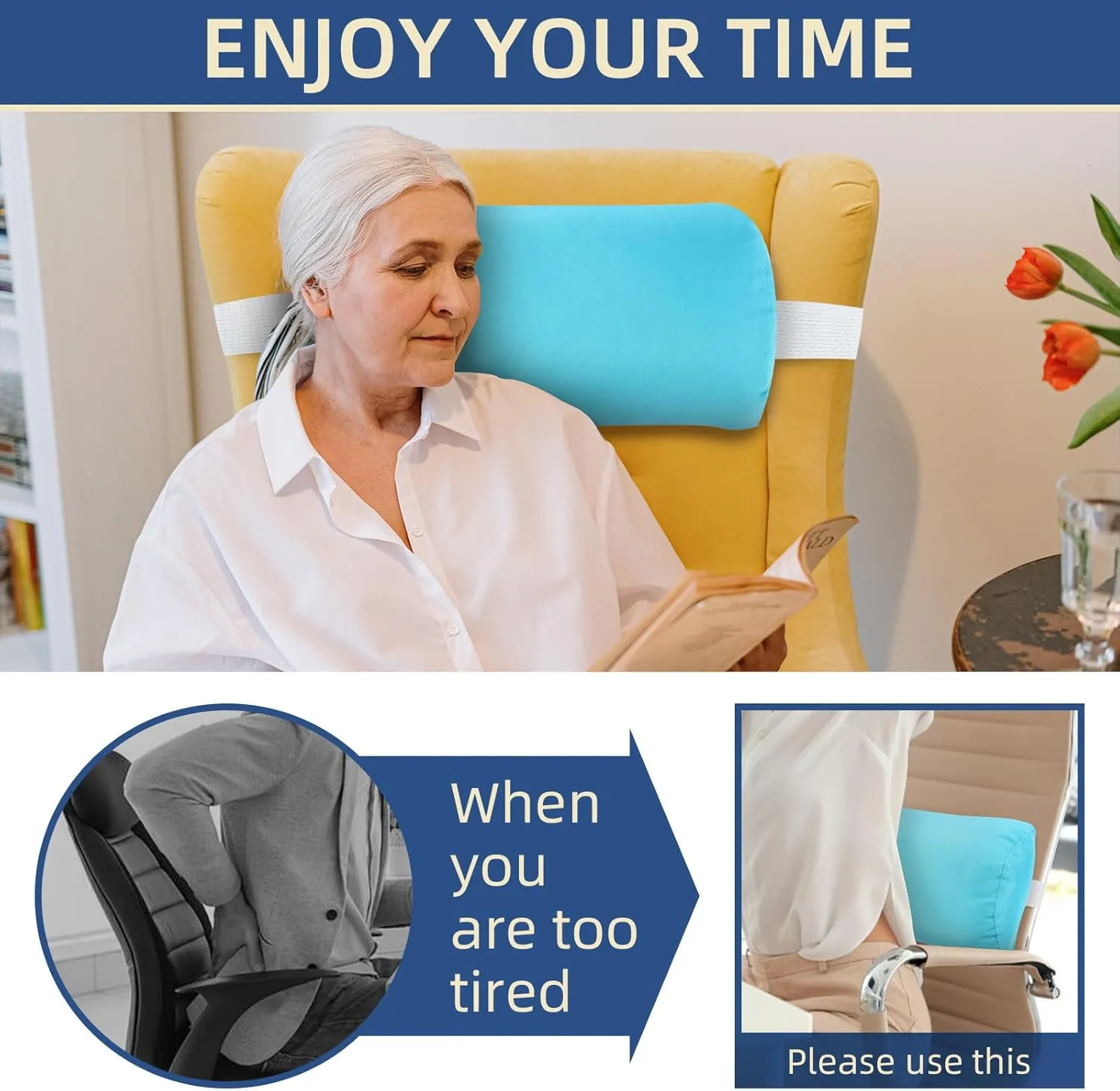 Headrest Pillow for Patio Chaise Lounge, 2 Packs Head Pillow with Elastic Band for Zero Gravity Lounge Chair, Head Neck Rest Pillow Lumbar Pillow, Blue