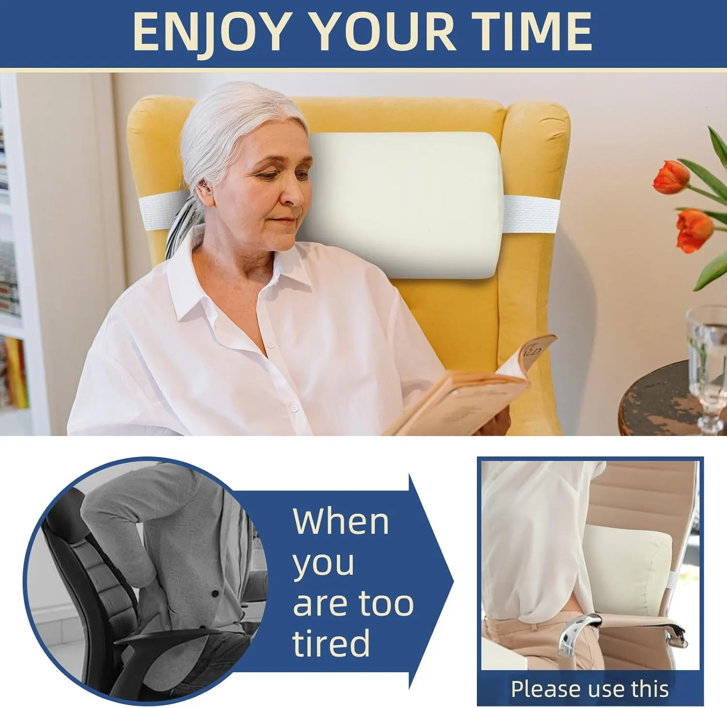 Headrest Pillow for Patio Chaise Lounge, 2 Packs Head Pillow with Elastic Band for Zero Gravity Lounge Chair, Head Neck Rest Pillow Lumbar Pillow, Cream