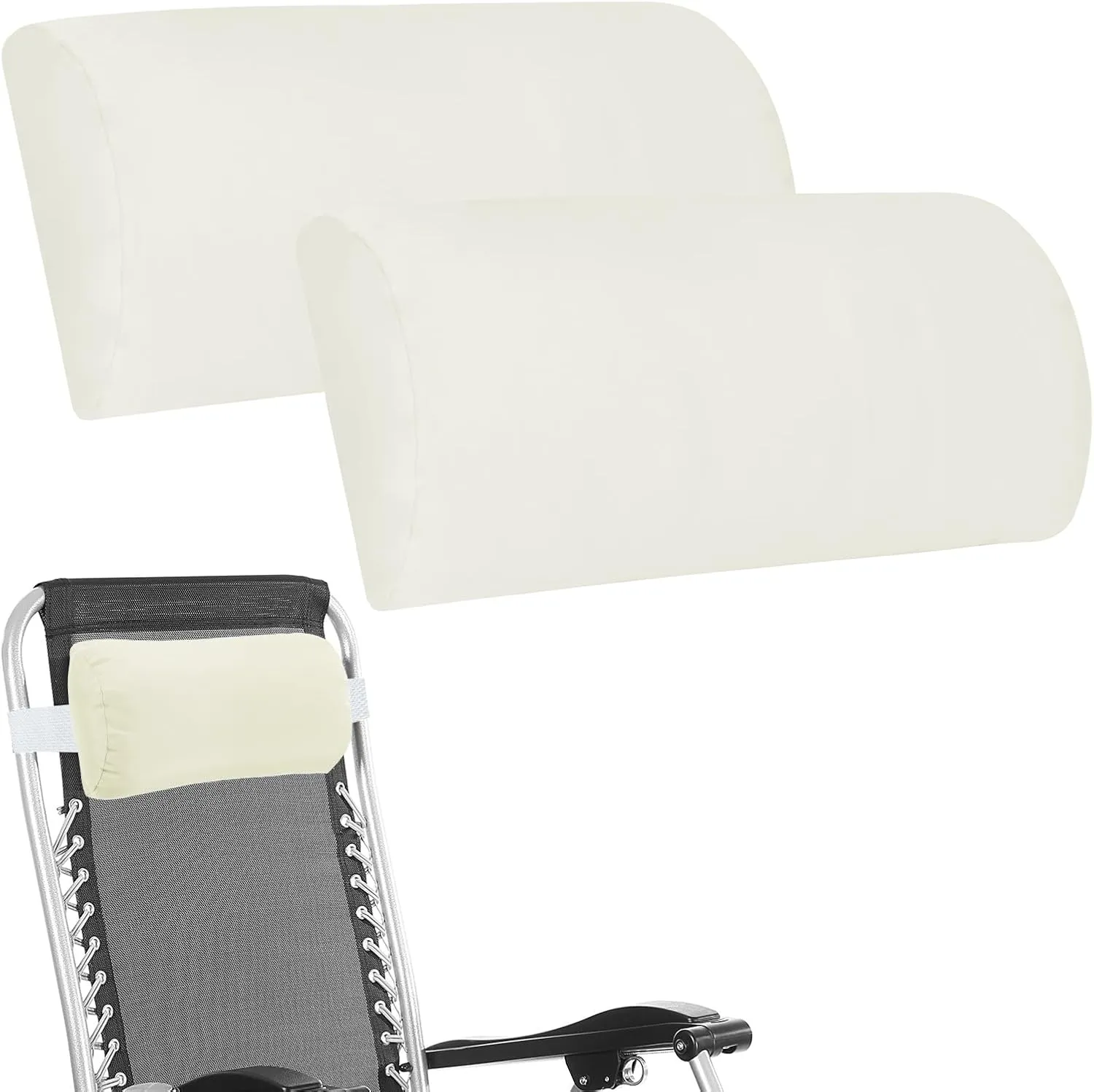 Headrest Pillow for Patio Chaise Lounge, 2 Packs Head Pillow with Elastic Band for Zero Gravity Lounge Chair, Head Neck Rest Pillow Lumbar Pillow, Cream