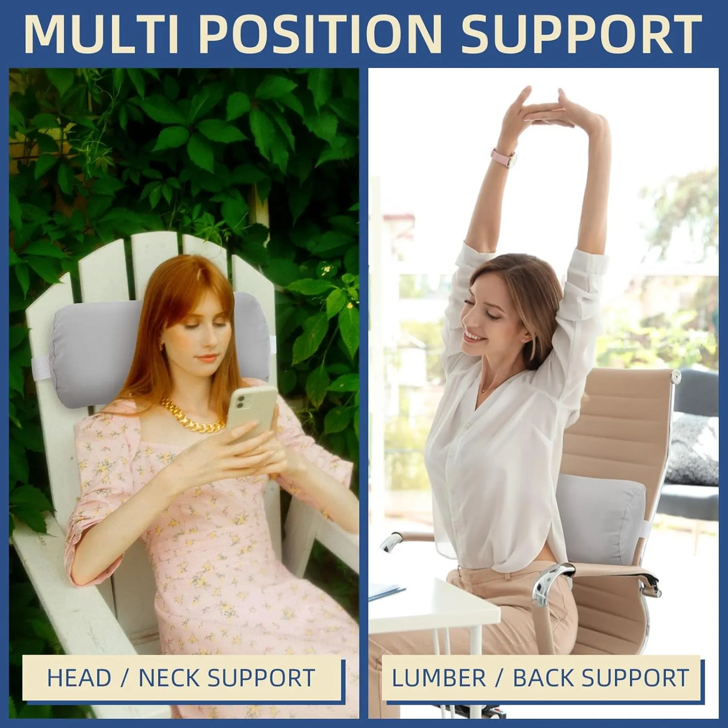 Headrest Pillow for Patio Chaise Lounge, 2 Packs Head Pillow with Elastic Band for Zero Gravity Lounge Chair, Head Neck Rest Pillow Lumbar Pillow, Light Gray