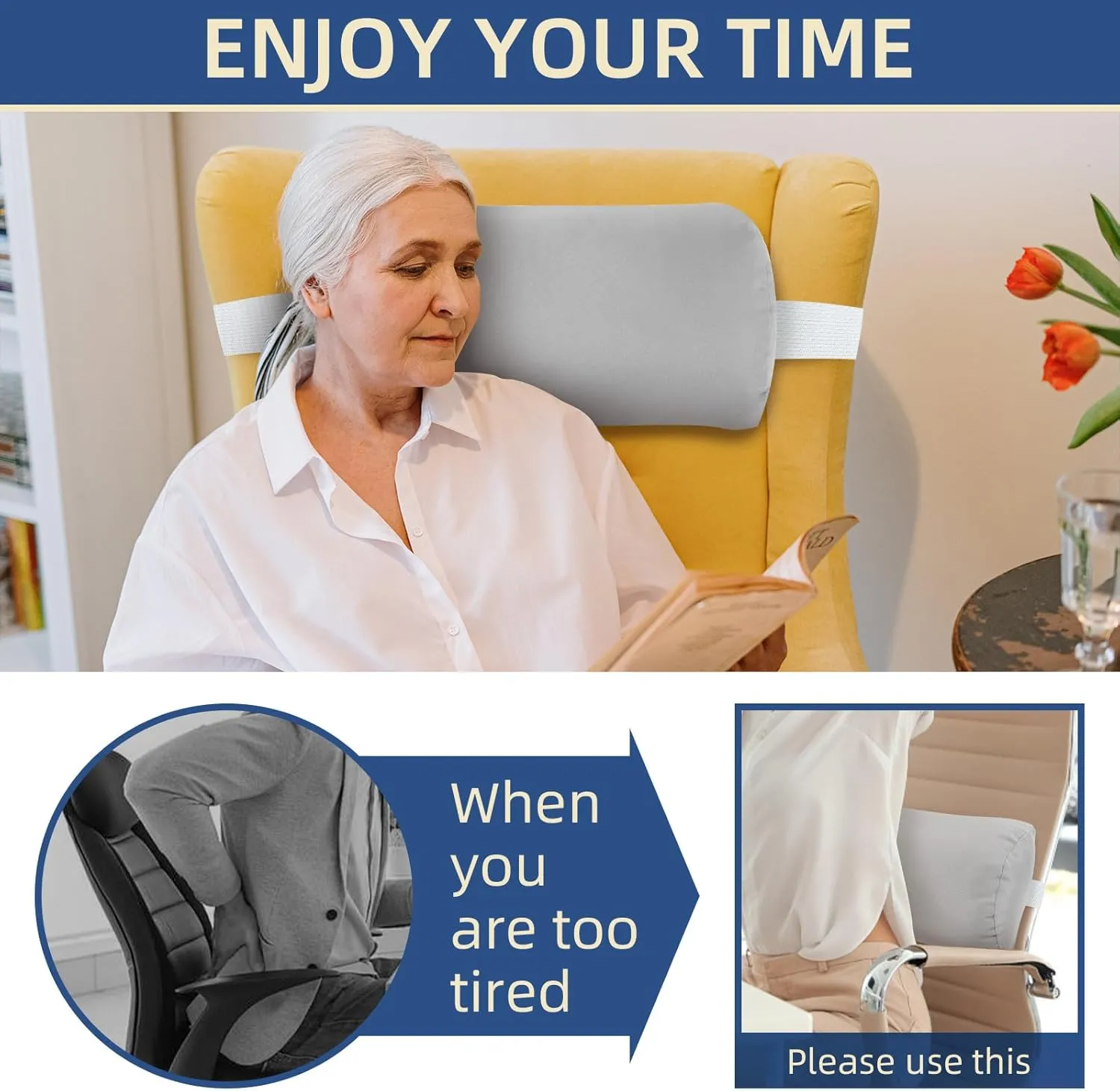Headrest Pillow for Patio Chaise Lounge, 2 Packs Head Pillow with Elastic Band for Zero Gravity Lounge Chair, Head Neck Rest Pillow Lumbar Pillow, Light Gray