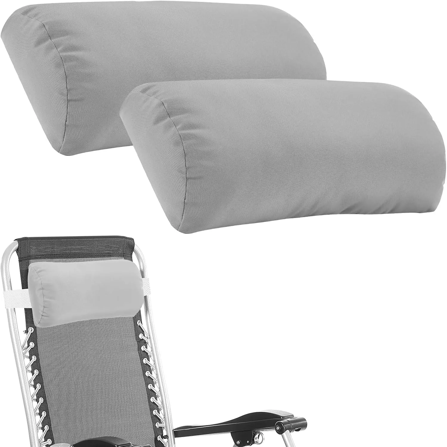 Headrest Pillow for Patio Chaise Lounge, 2 Packs Head Pillow with Elastic Band for Zero Gravity Lounge Chair, Head Neck Rest Pillow Lumbar Pillow, Light Gray