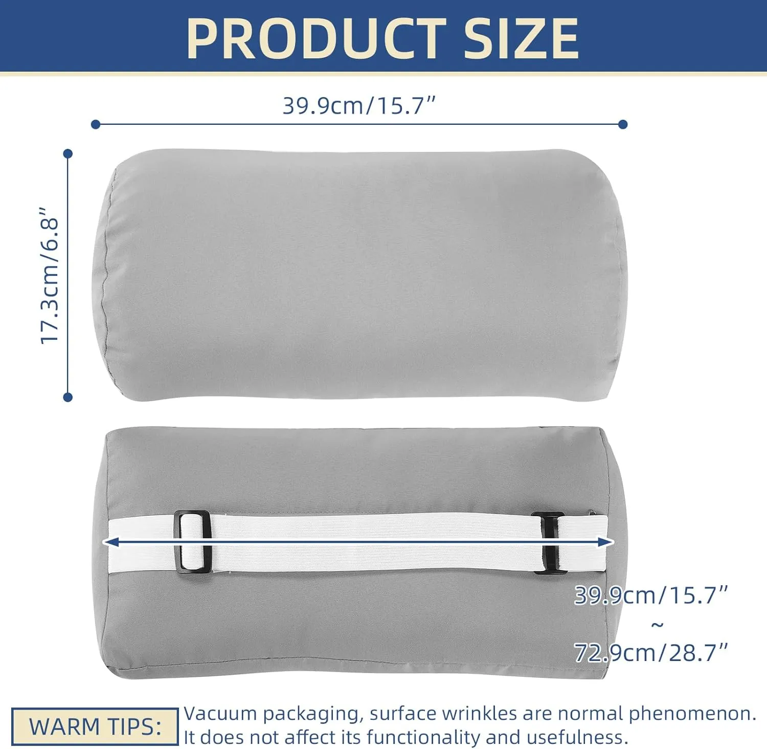 Headrest Pillow for Patio Chaise Lounge, 2 Packs Head Pillow with Elastic Band for Zero Gravity Lounge Chair, Head Neck Rest Pillow Lumbar Pillow, Light Gray