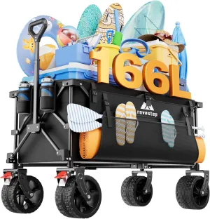 Heavy Duty Collapsible Beach Wagon with Big Wheels – All-Terrain Foldable Utility Cart, 166L Capacity, 450lbs Load Folding Wagon for Sand, for Outdoor, Gardening, Camping, Sports, and Grocery