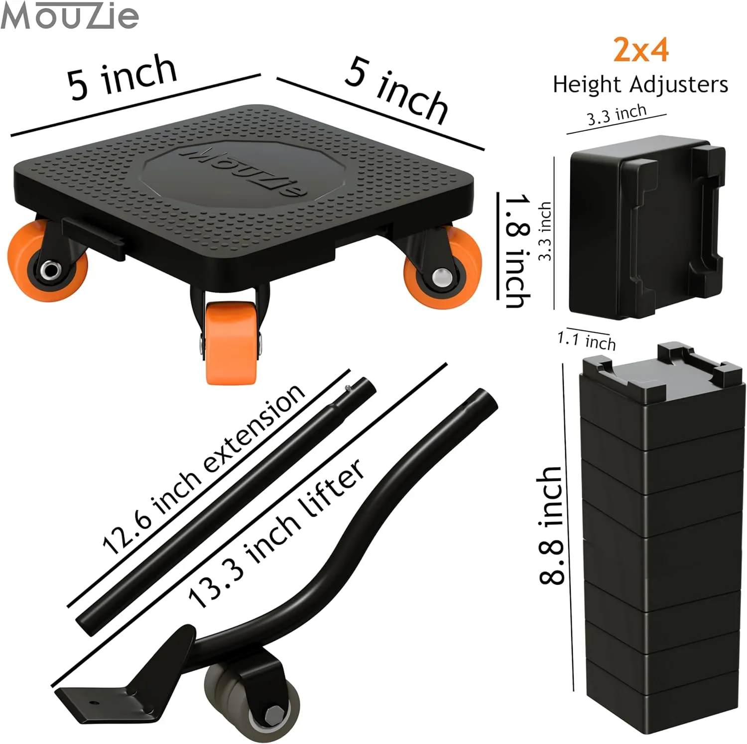 Heavy Duty Furniture and Appliance Roller Sliders Dolly Movers Set of 4 Cart Moving Coasters with Wheels, Lifter Tool Jack Can Lift and Move Up to 1500 lbs for Hardwood Floors Tiles Carpets Concrete