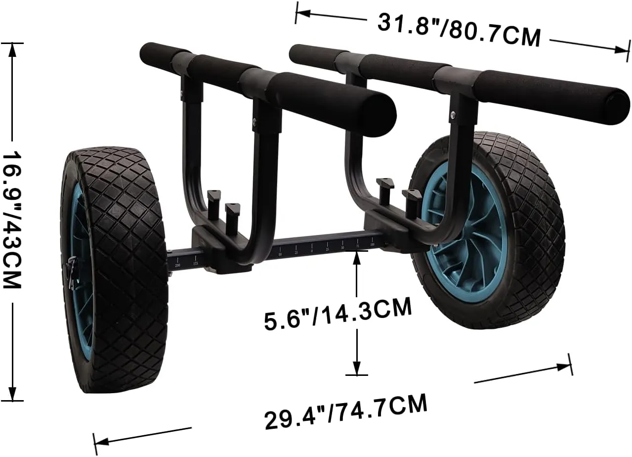 Heavy Duty Kayak Cart, Width Adjustable Canoe Cart with 12inch Flatfree Beach Wheels Boat Dolly Cart Transport Carrier