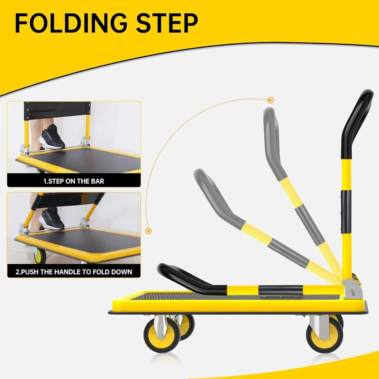 Heavy Duty Steel Platform Truck Cart with 800 lbs Weight Capacity and 360 Degree Swivel Wheels, Foldable Push Hand Cart for Loading and Storage, Reinforced Base Plate