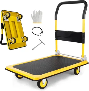 Heavy Duty Steel Platform Truck Cart with 800 lbs Weight Capacity and 360 Degree Swivel Wheels, Foldable Push Hand Cart for Loading and Storage, Reinforced Base Plate
