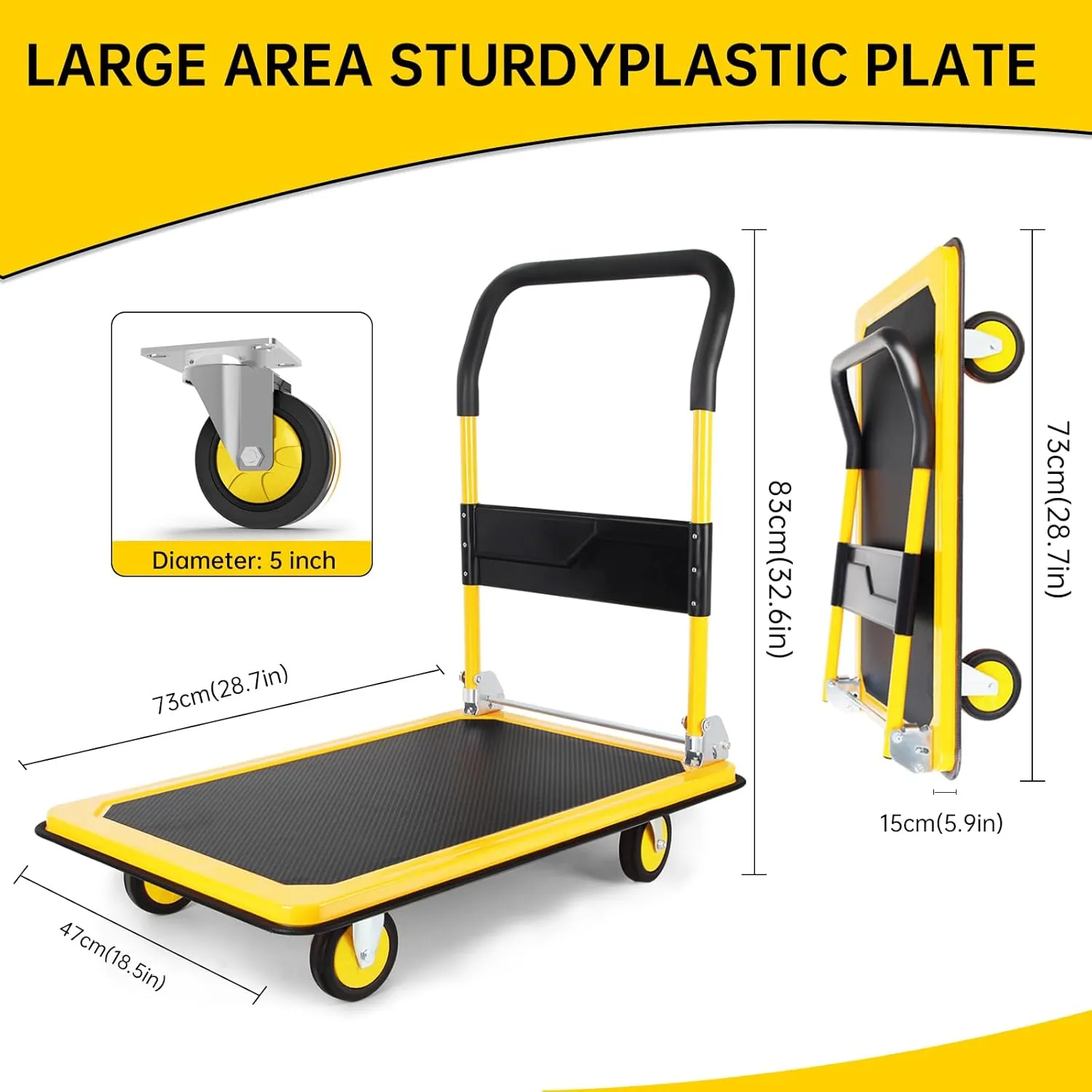 Heavy Duty Steel Platform Truck Cart with 800 lbs Weight Capacity and 360 Degree Swivel Wheels, Foldable Push Hand Cart for Loading and Storage, Reinforced Base Plate