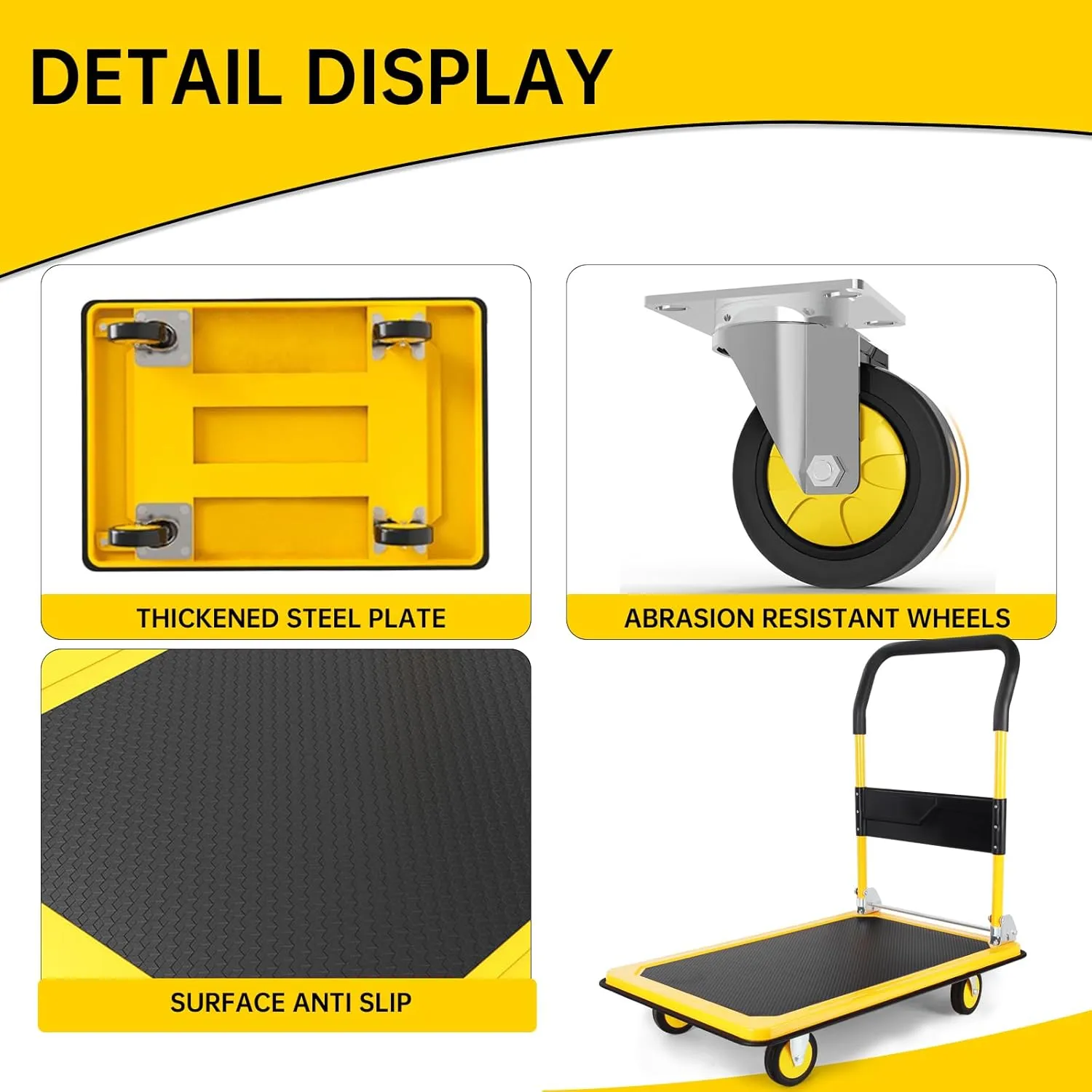 Heavy Duty Steel Platform Truck Cart with 800 lbs Weight Capacity and 360 Degree Swivel Wheels, Foldable Push Hand Cart for Loading and Storage, Reinforced Base Plate